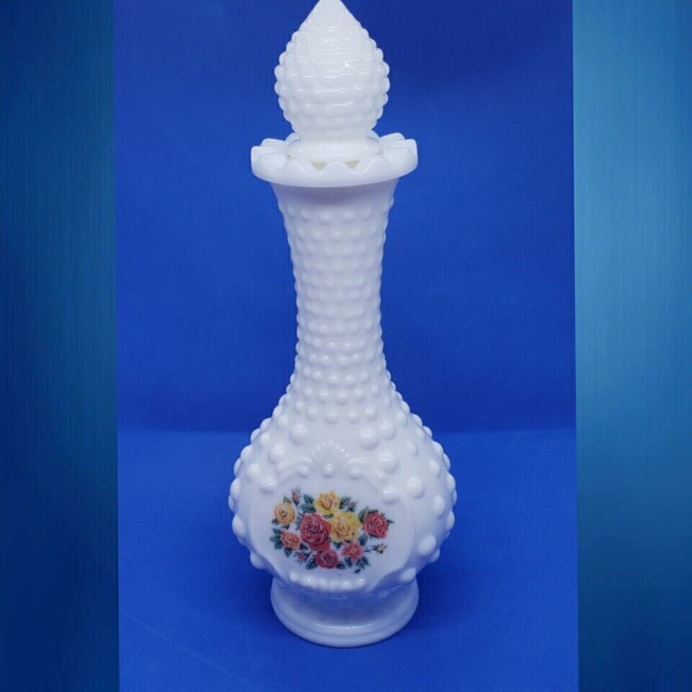 Vintage Perfume Bottle Milk Glass Hobnail Bud Vase Roses Collectible Empty Avon